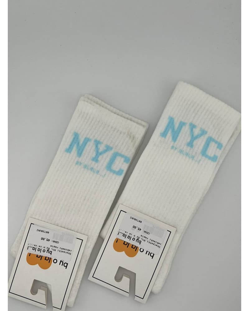 Skarpetki prążkowane NYC By o la la...! białe z błekitem — zdjęcie 1 z 2