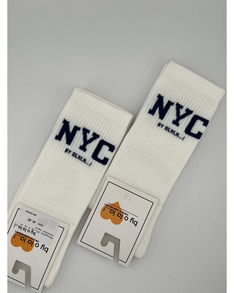 Skarpetki prążkowane NYC By o la la...! białe z granatem — zdjęcie 1 z 2