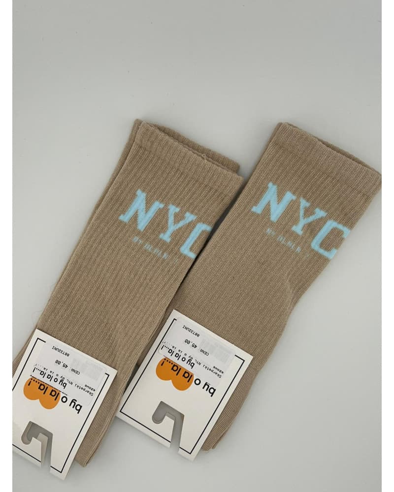 Skarpetki prążkowane NYC By o la la...! beżowe z błękitem — zdjęcie 1 z 2