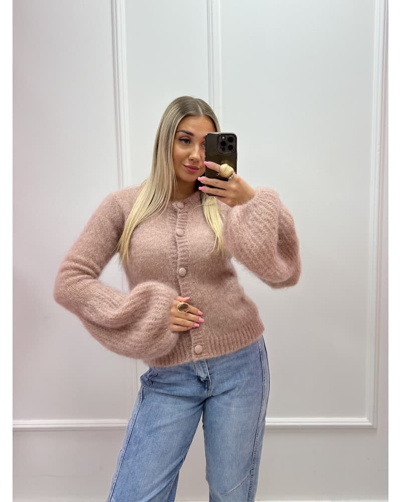 Sweter rozpinany z rozkloszowanym rękawem beżowy — zdjęcie 1 z 4