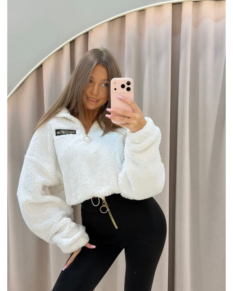 Bluza teddy z logo na plecach biała — zdjęcie 1 z 3