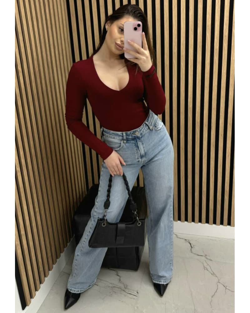 Body z dekoltem w serek Emo burgundowe — zdjęcie 1 z 3